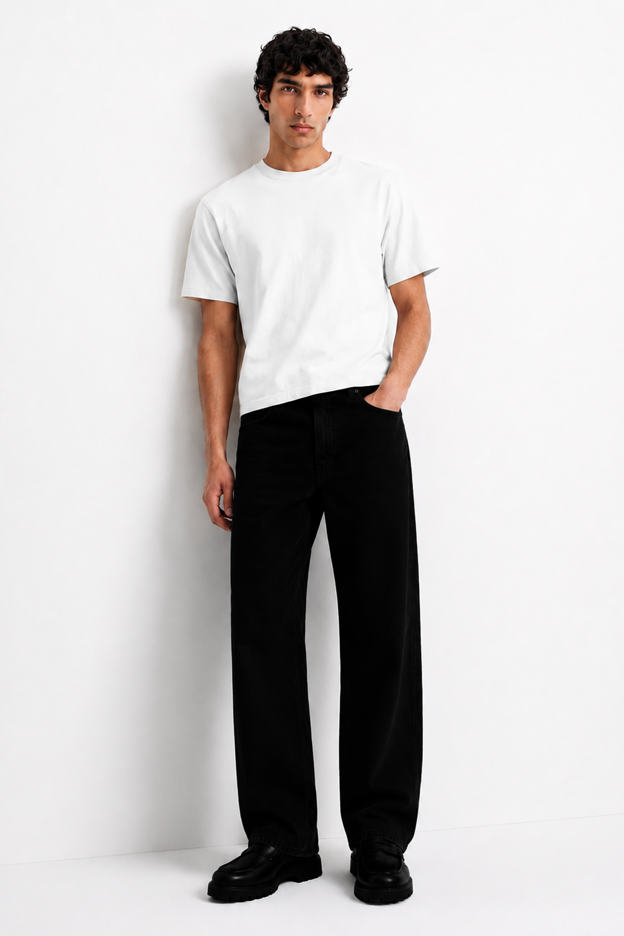 Relaxed Fit Düz Siyah Kot Pantolon