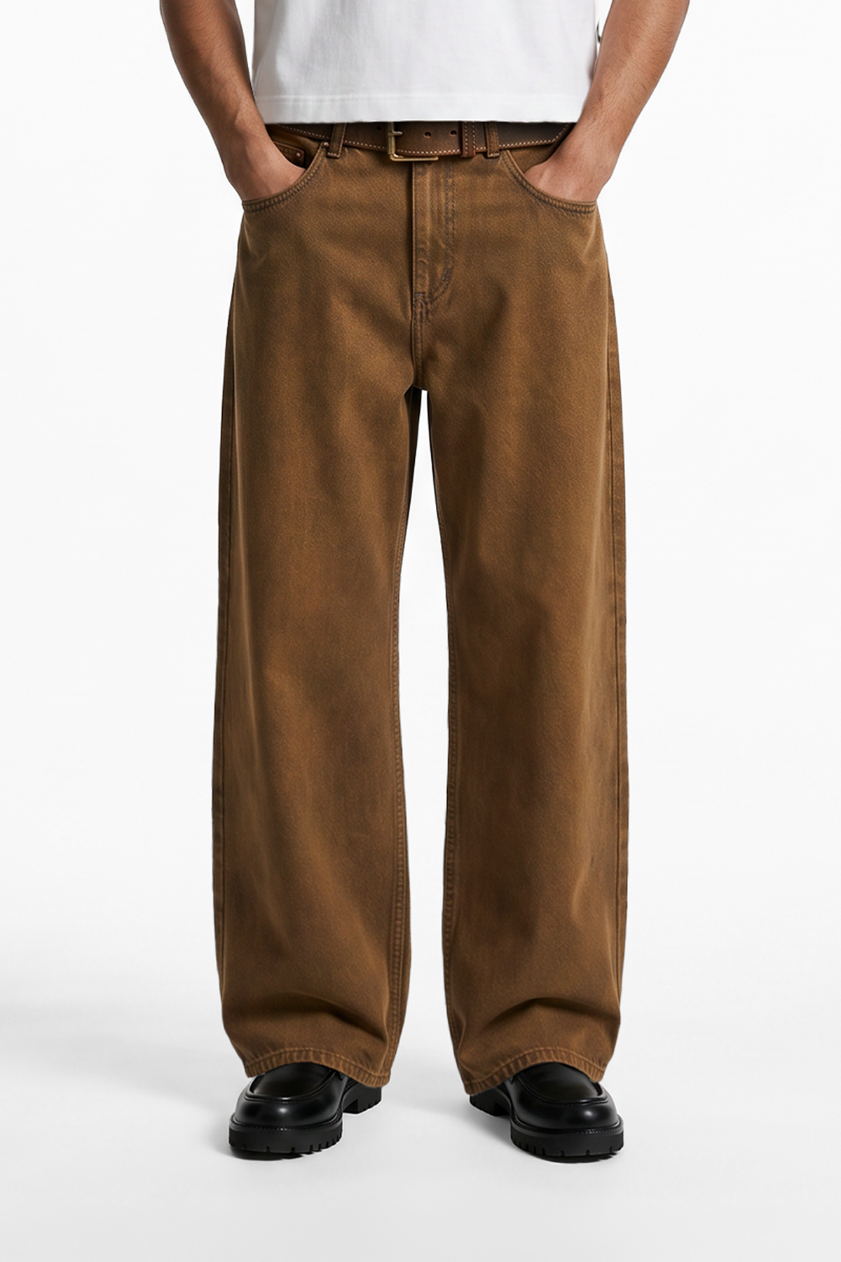 Basic Kahverengi Baggy Kot Pantolon