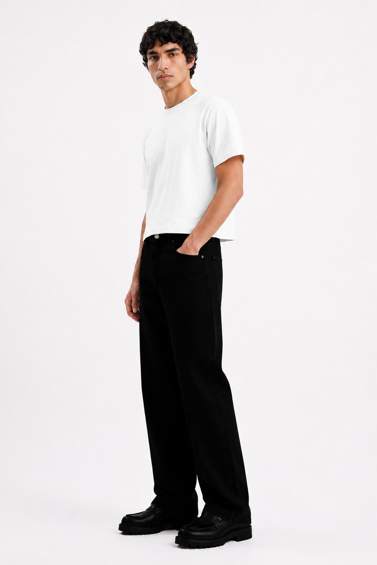 Relaxed Fit Düz Siyah Kot Pantolon
