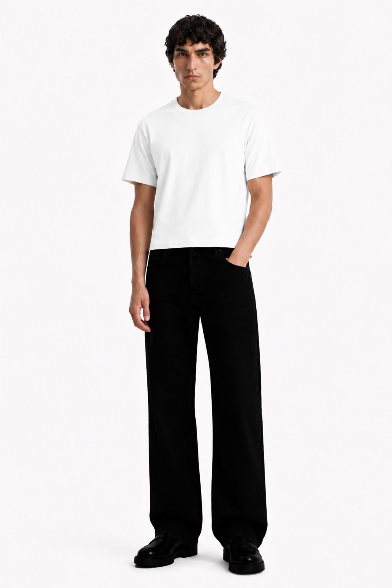 Relaxed Fit Düz Siyah Kot Pantolon