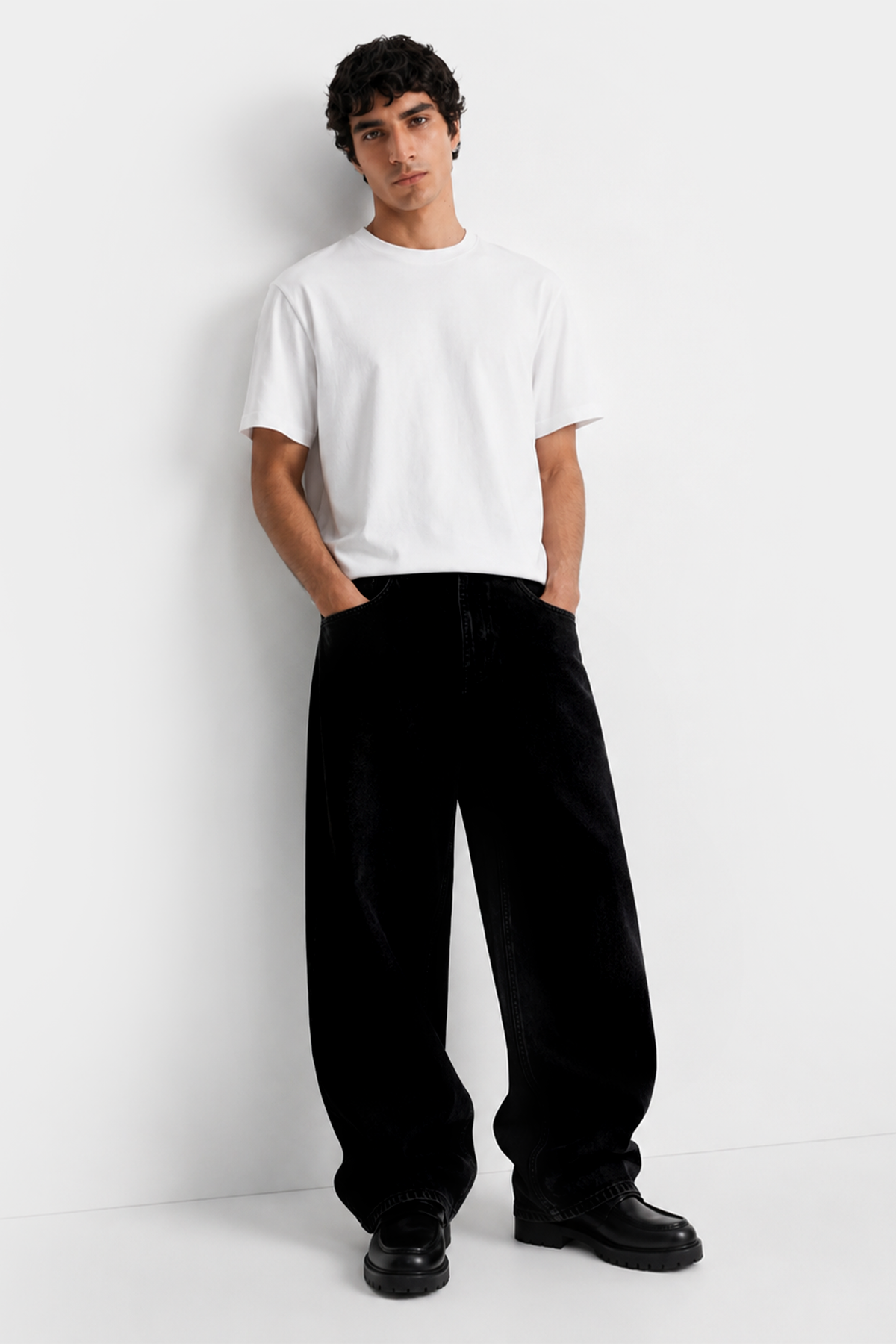 ATE STUDIOS Düz Siyah Baggy Kot Pantolon