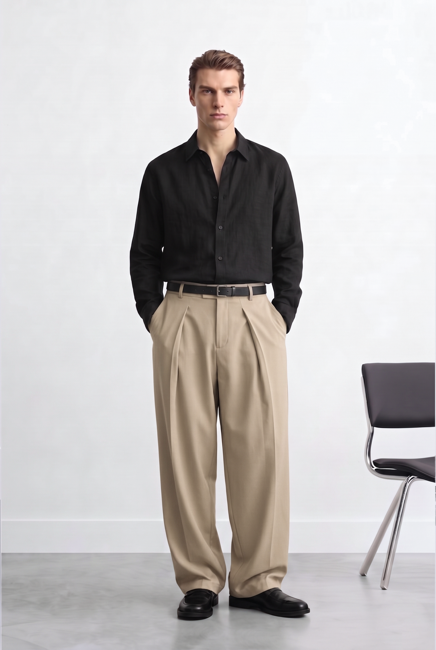 Relaxed Fit Derin Pileli Kumaş Pantolon