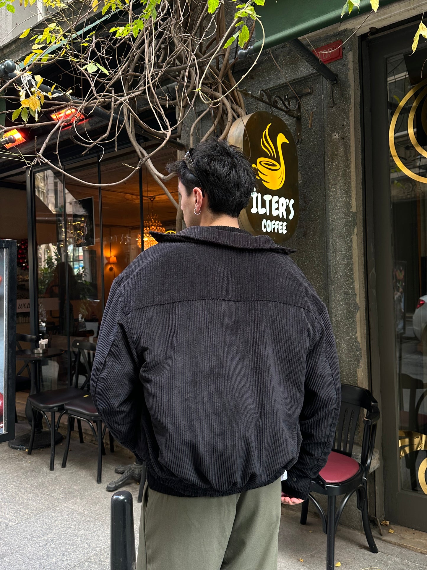 Siyah Kadife Oversize Bomber Ceket