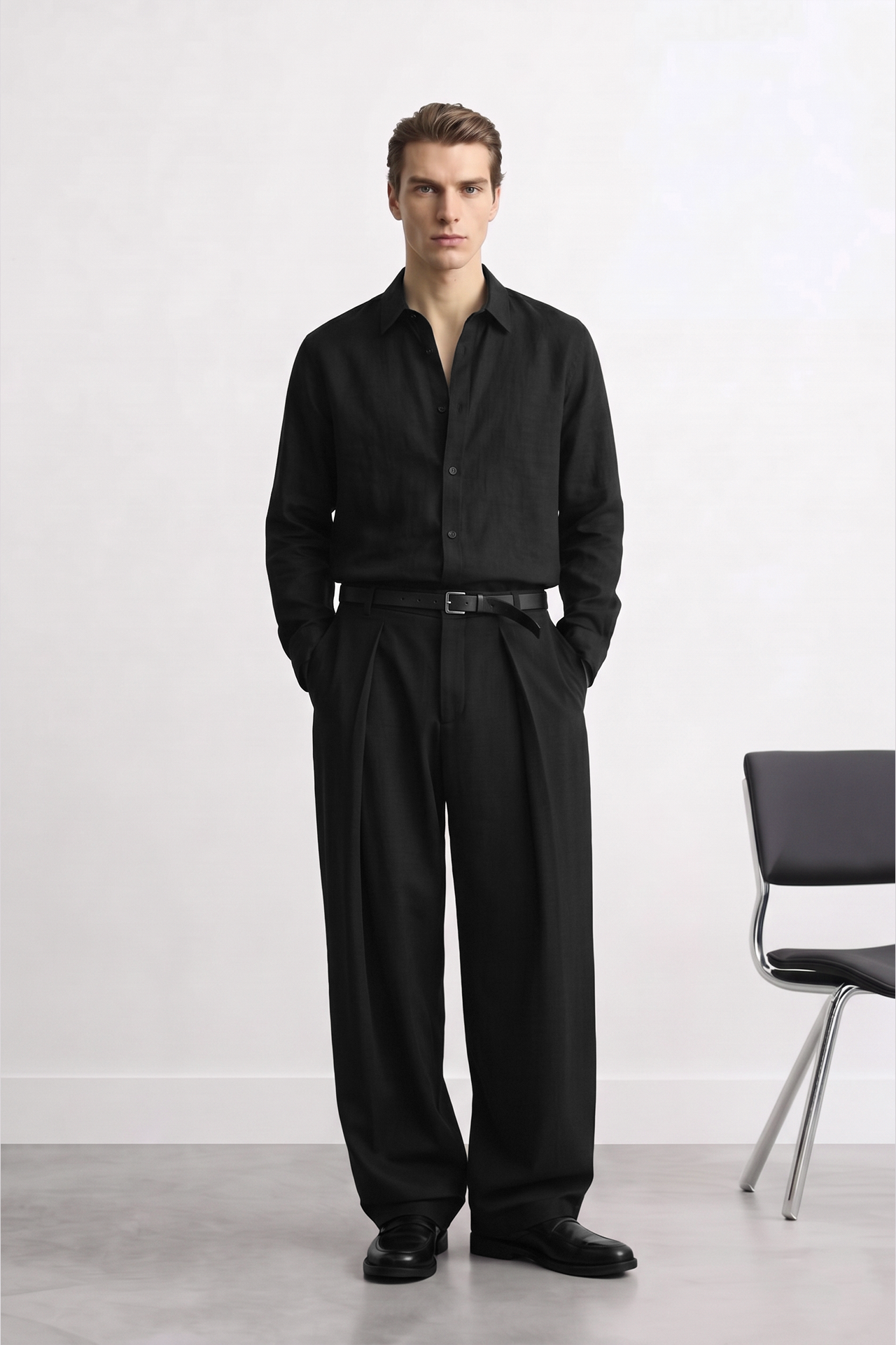 Relaxed Fit Derin Pileli Kumaş Pantolon