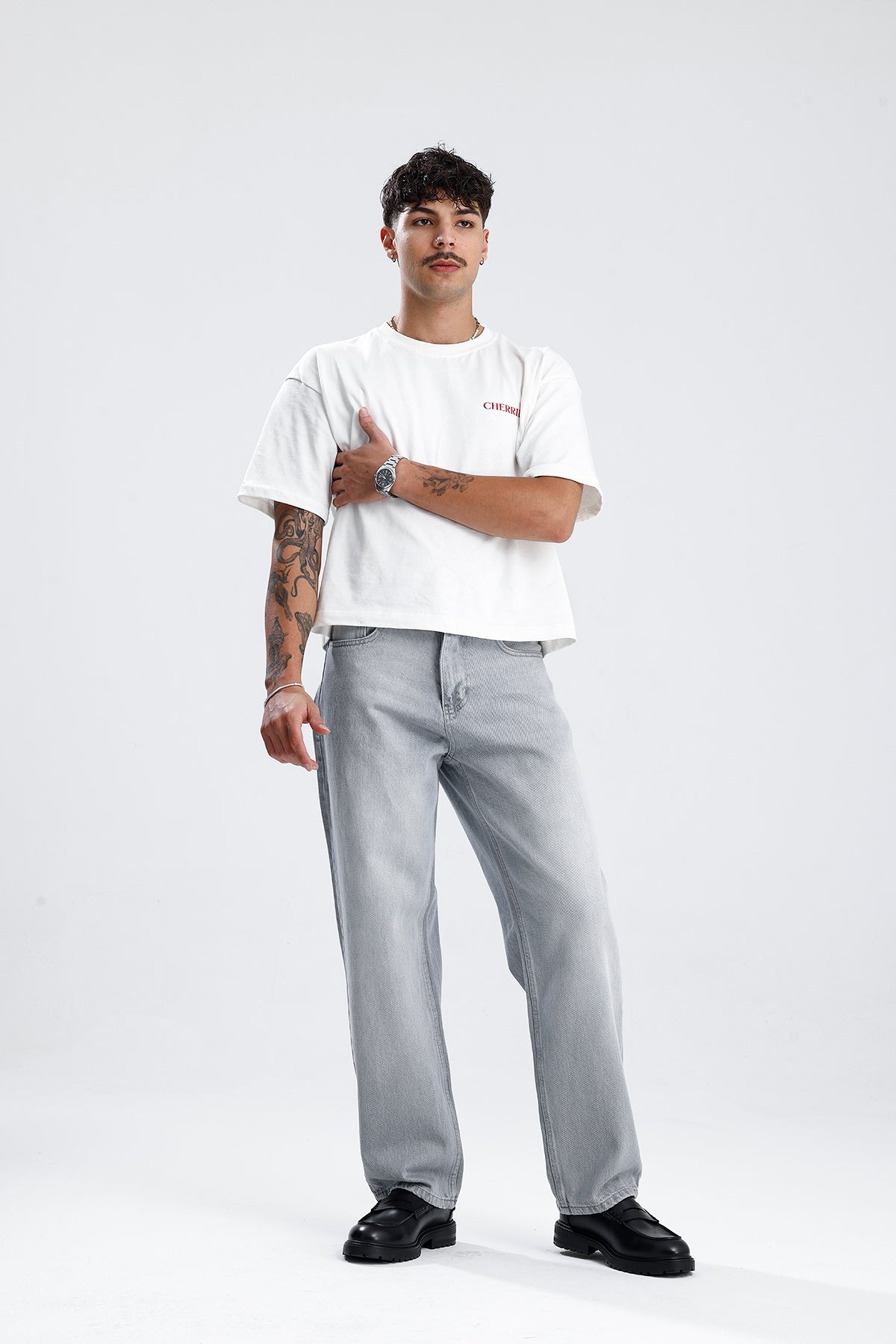 Relaxed Fit Açık Gri Kot Pantolon