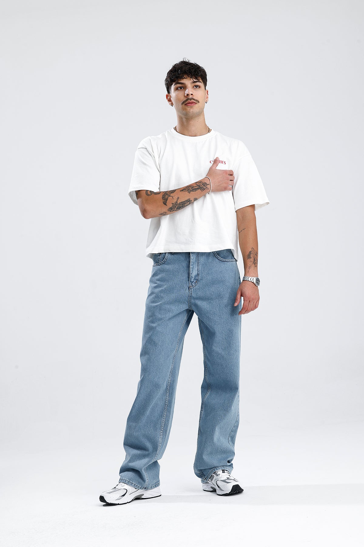 Gökyüzü Mavisi Baggy Kot Pantolon