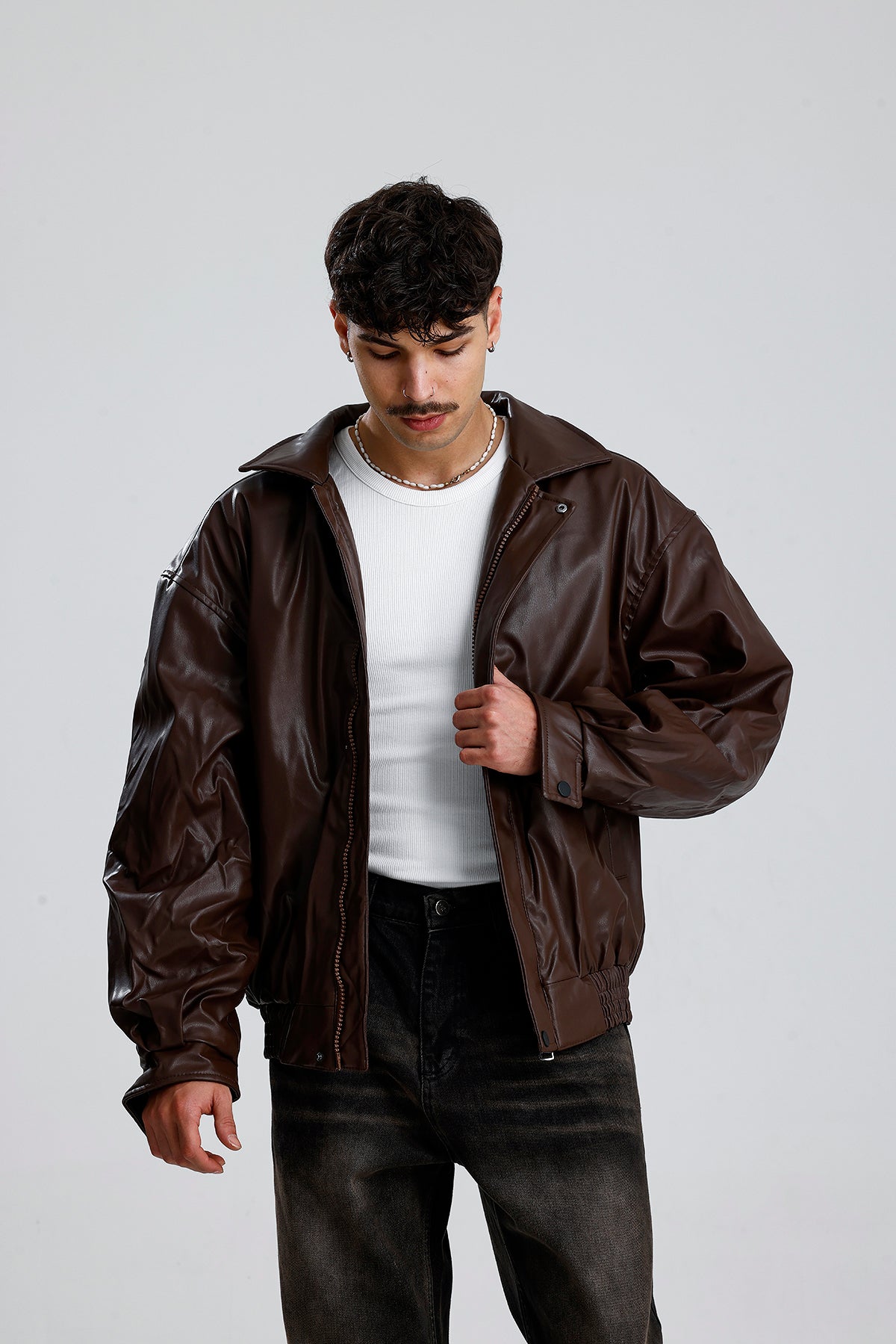 Oversize Bomber Deri Ceket
