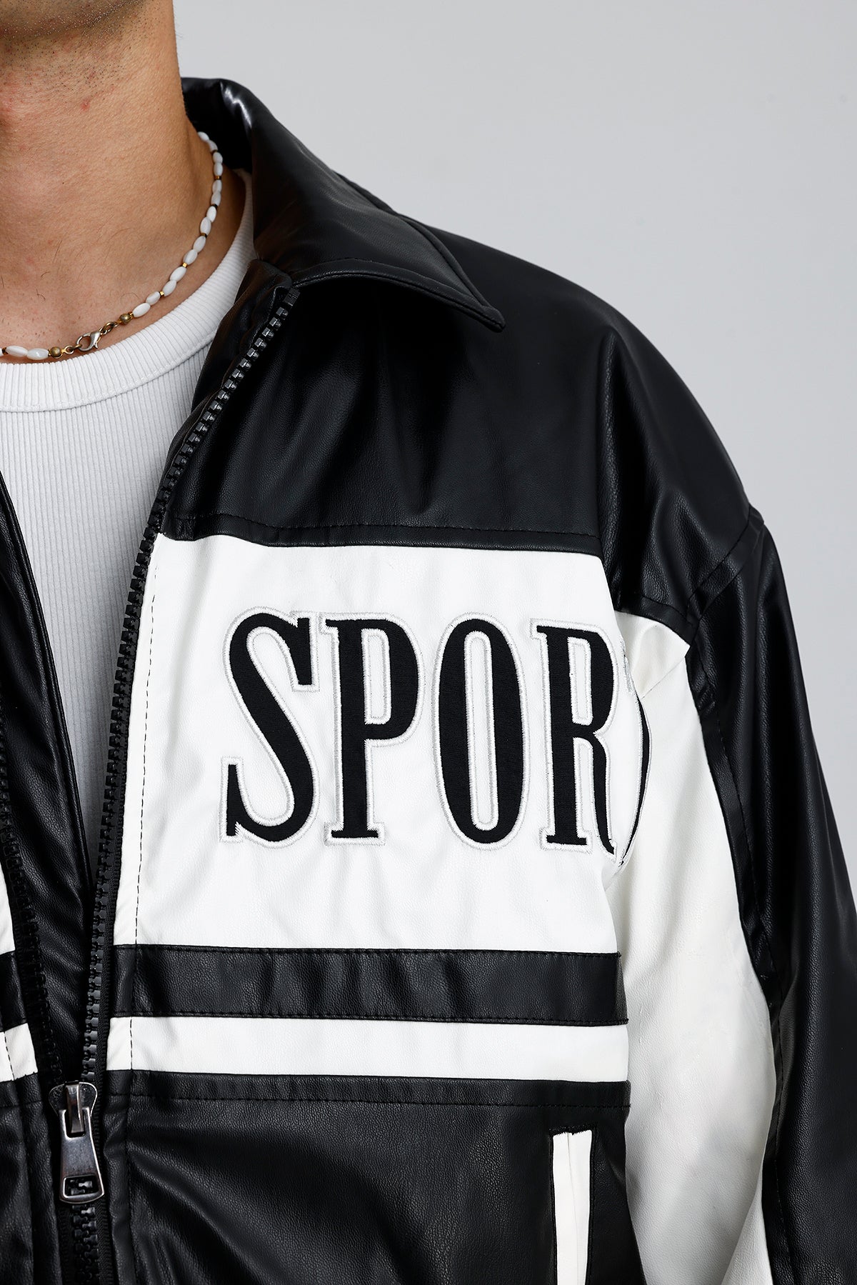 MOTOR SPORT Detay Oversize Siyah Deri Ceket