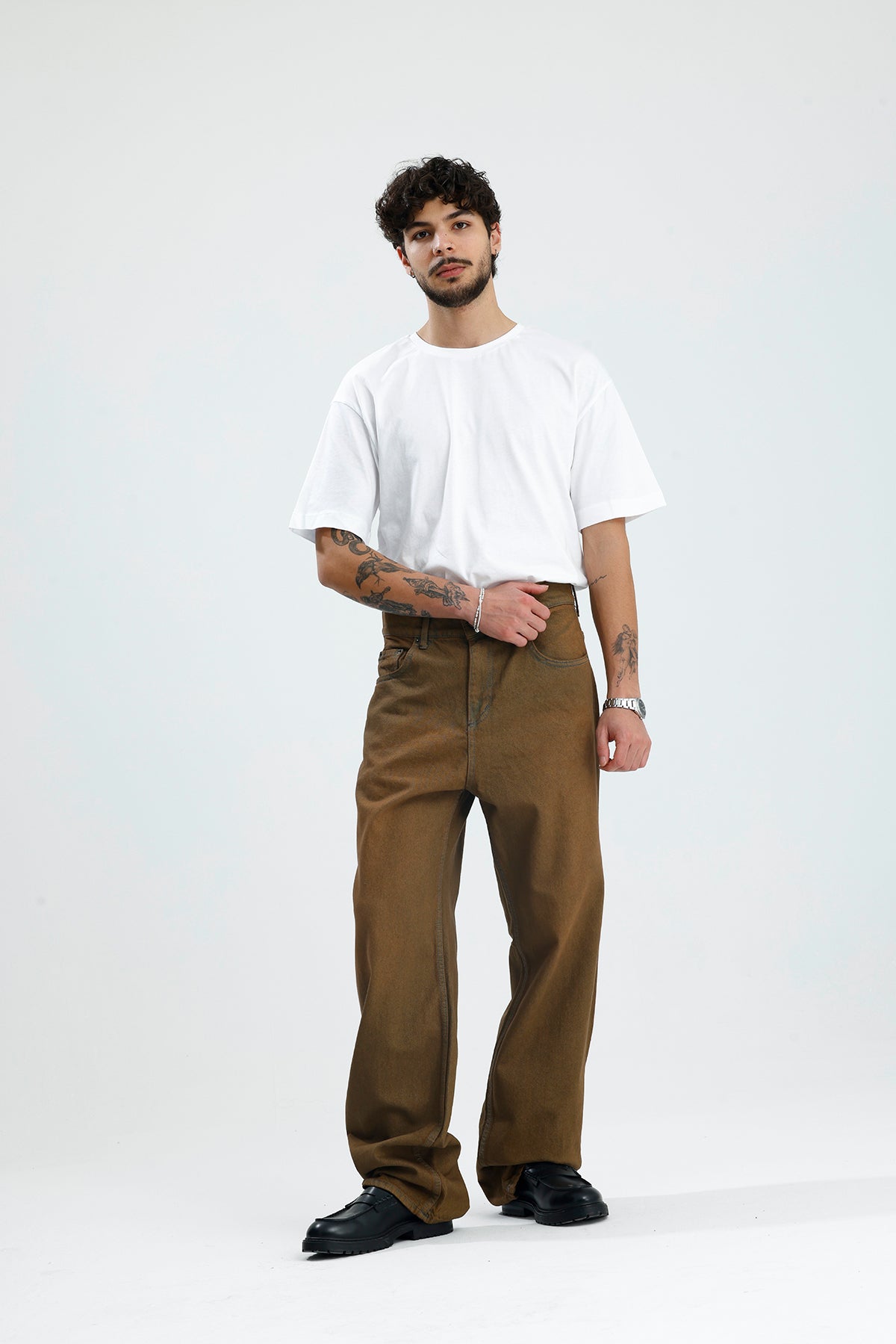 Basic Kahverengi Baggy Kot Pantolon