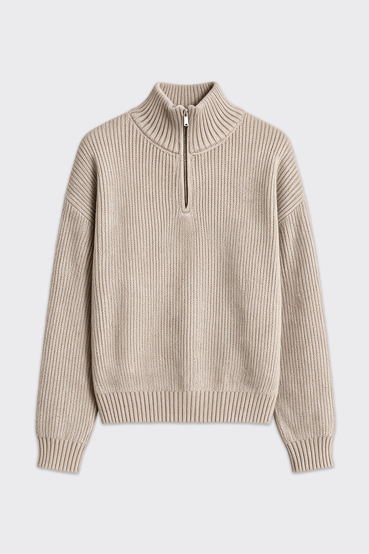 Yarım Fermuarlı Oversize Triko Kazak
