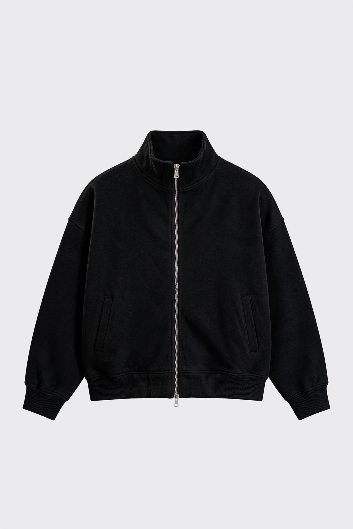 Dik Yaka Çift Fermuarlı Kapüşonlu Sweatshirt