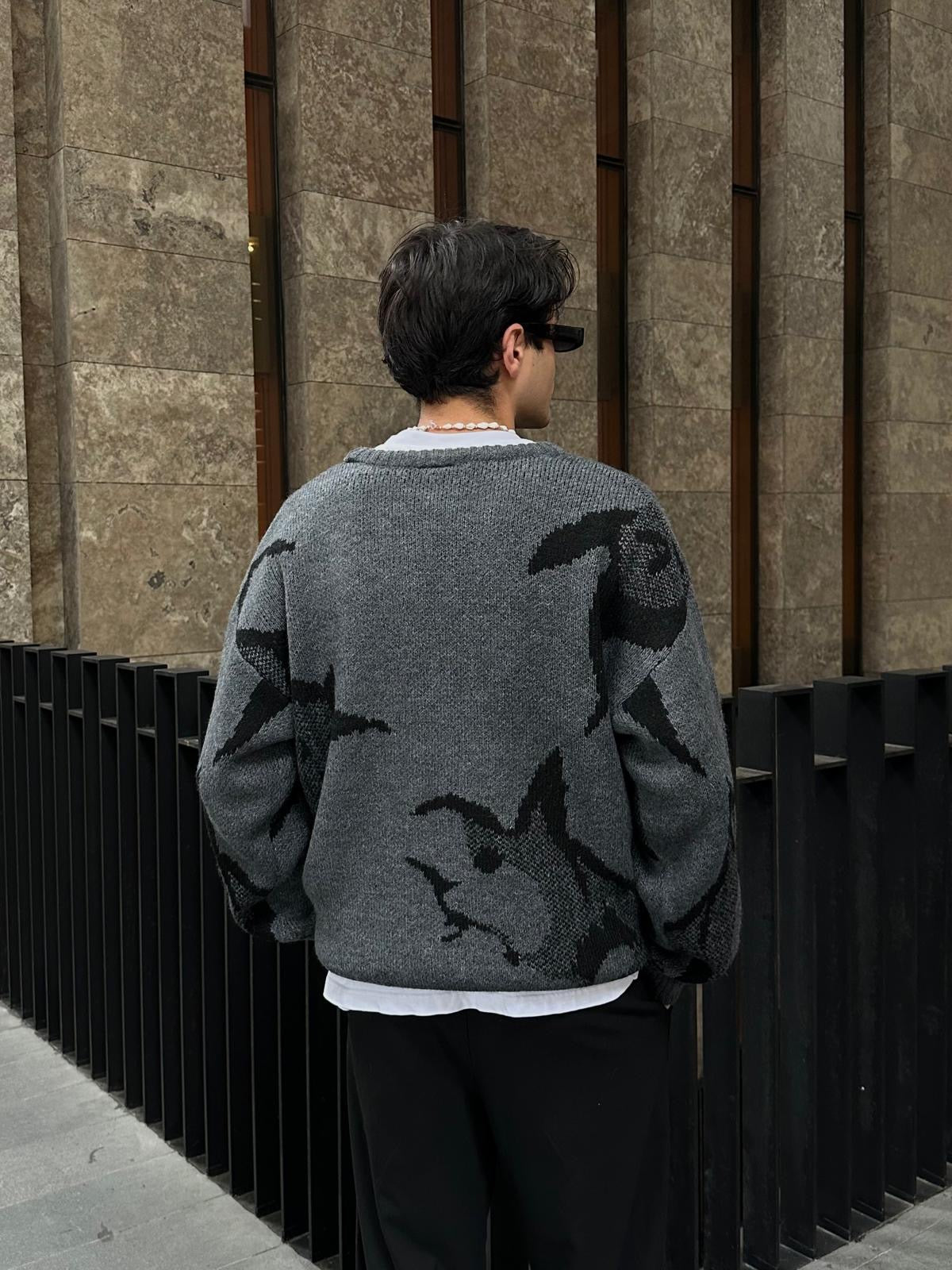 Wolf Premium Baskı Detay Triko Kazak