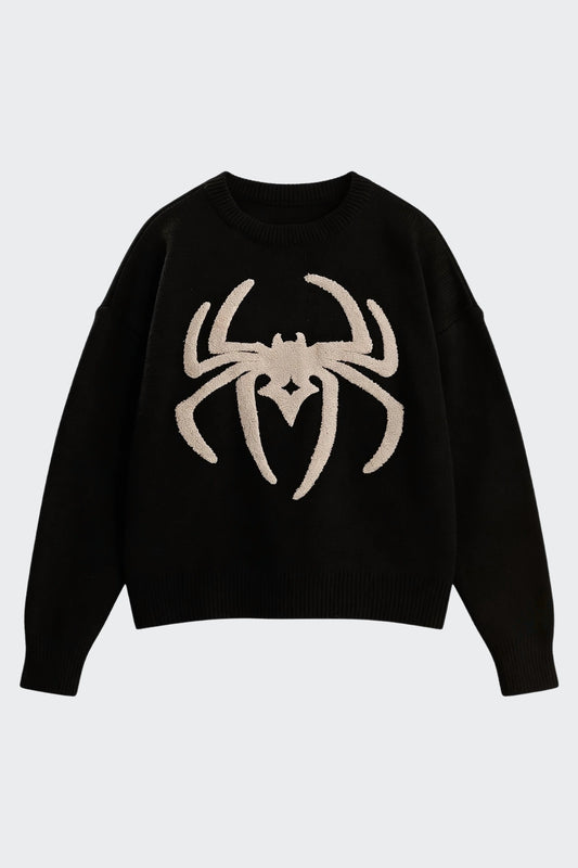 Spider Detay Siyah Triko Kazak