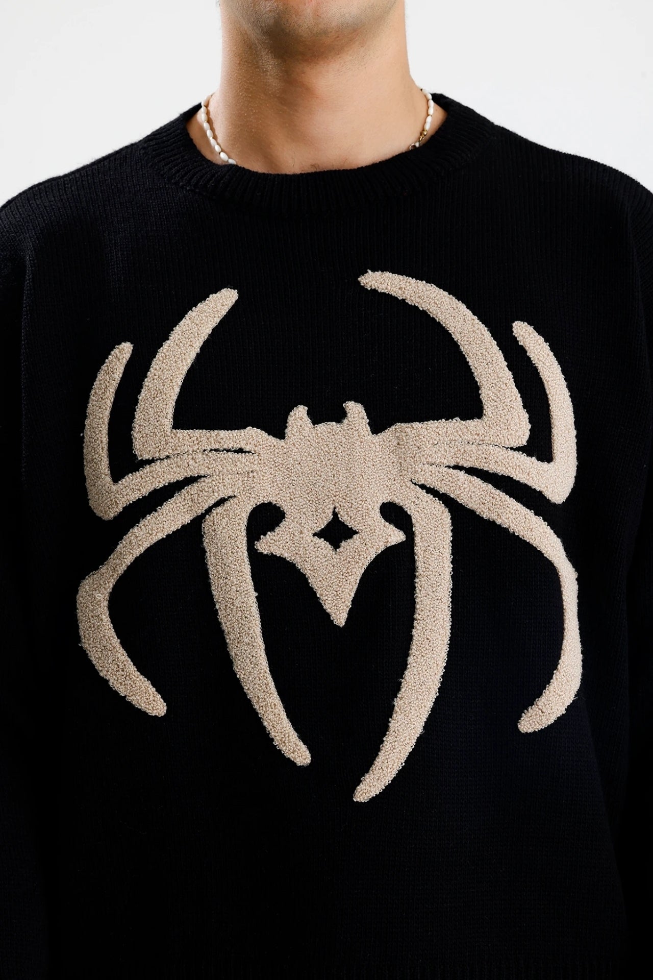 Spider Detay Siyah Triko Kazak