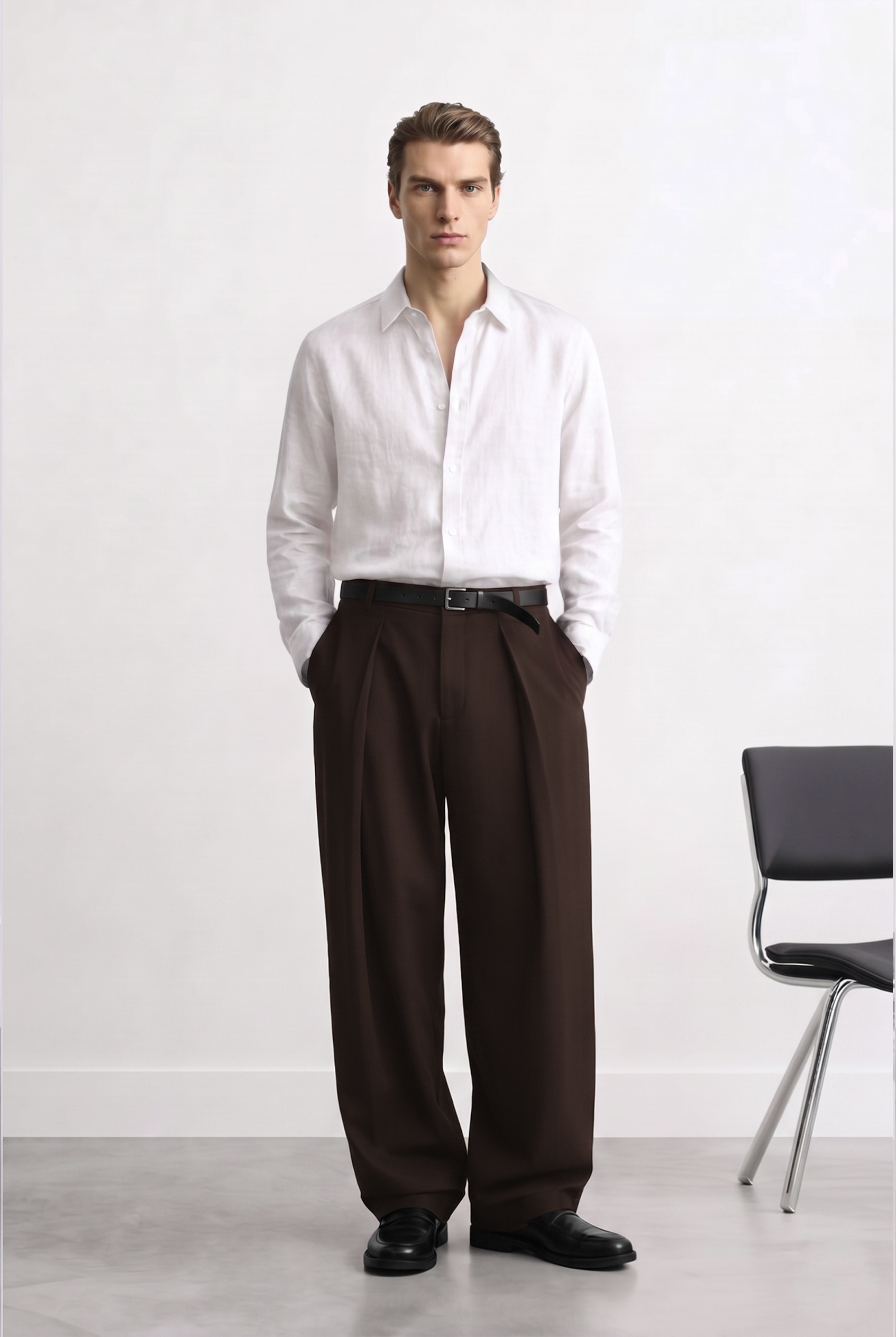 Relaxed Fit Derin Pileli Kumaş Pantolon