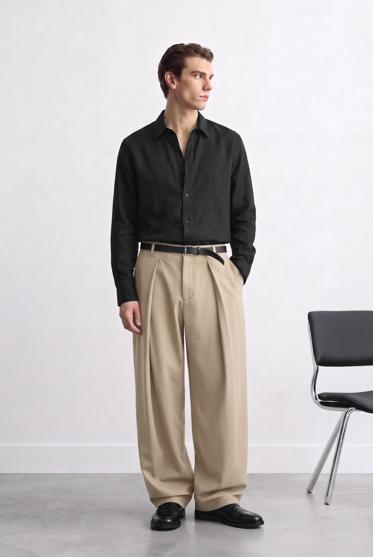 Relaxed Fit Derin Pileli Kumaş Pantolon