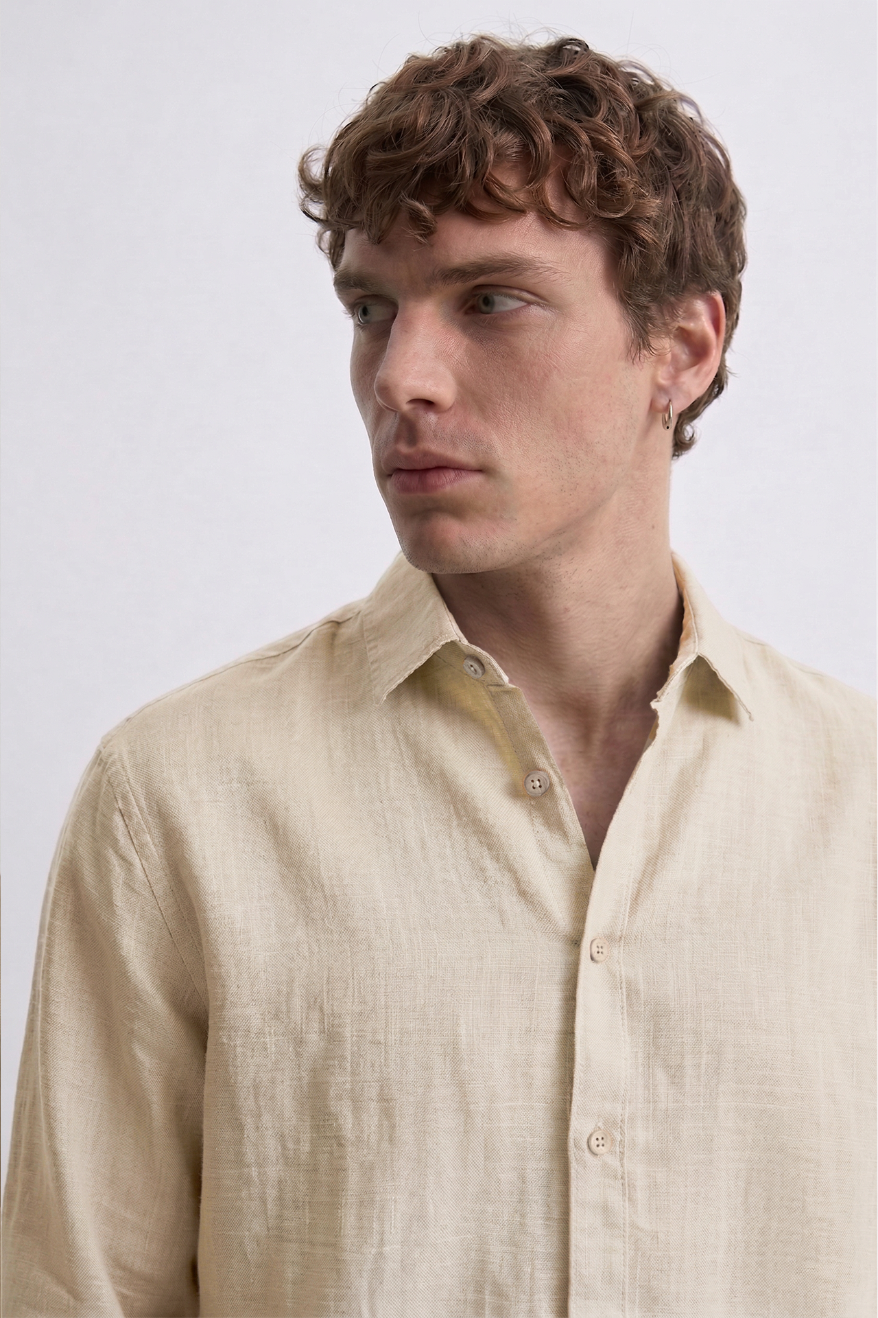 Rahat Kesim Keten Görünümlü Gömlek