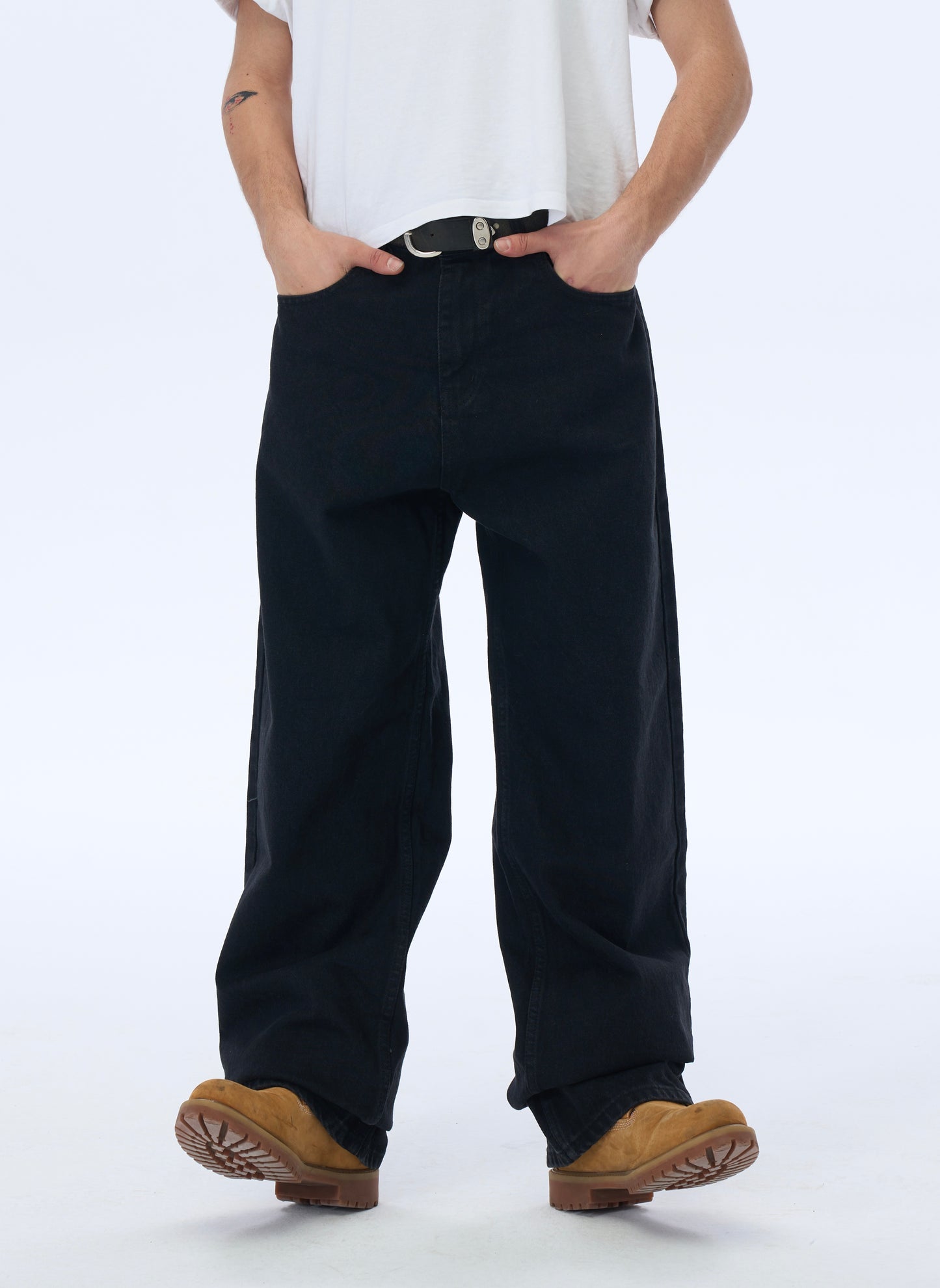 ATE STUDIOS Düz Siyah Baggy Kot Pantolon