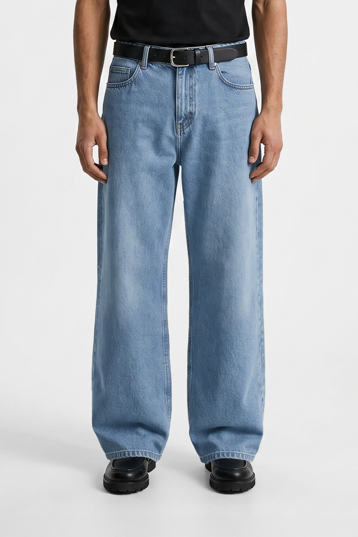 Gökyüzü Mavisi Baggy Kot Pantolon