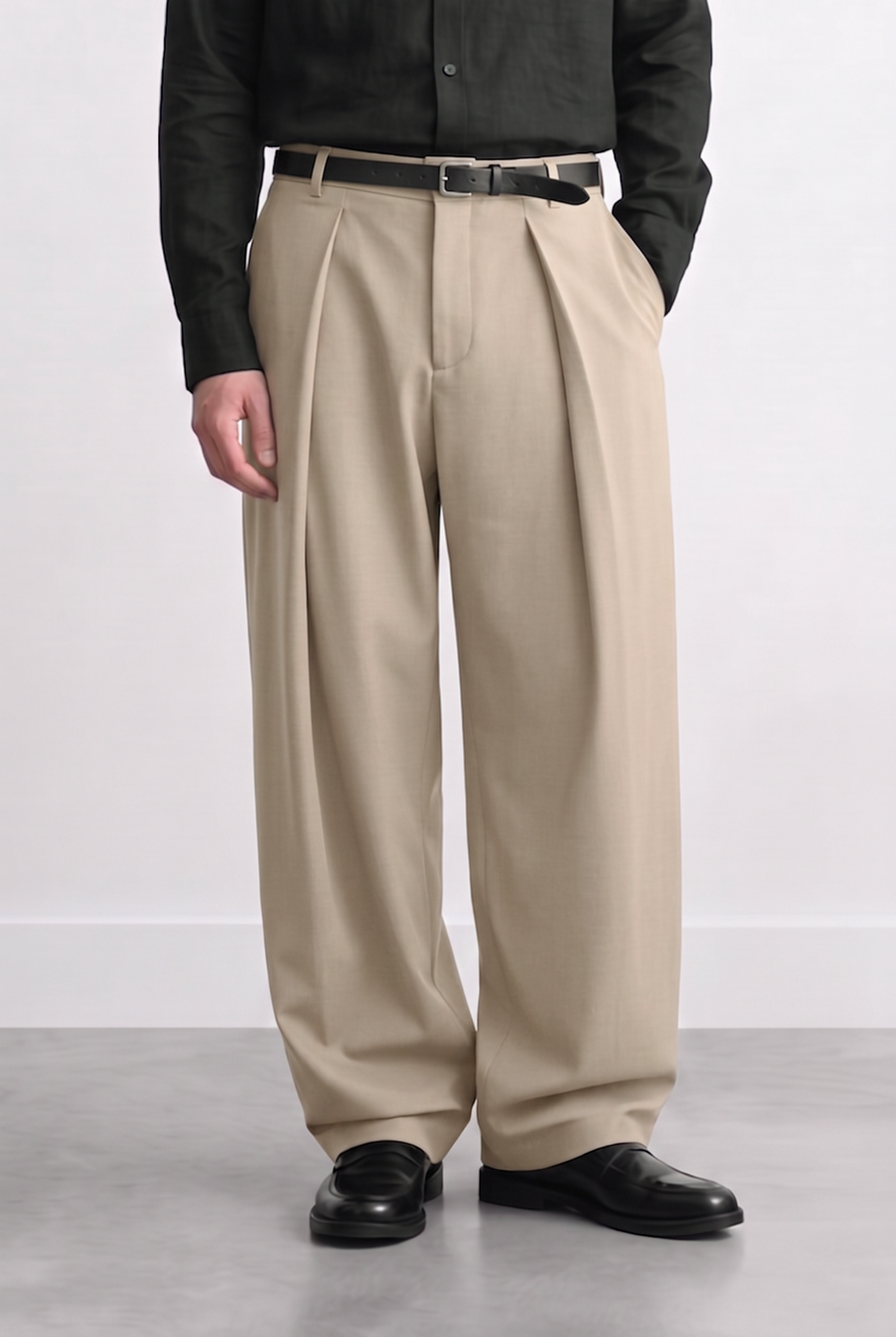 Relaxed Fit Derin Pileli Kumaş Pantolon