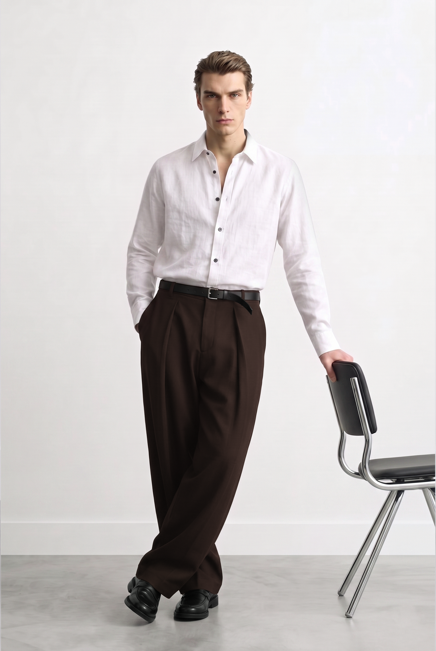 Relaxed Fit Derin Pileli Kumaş Pantolon