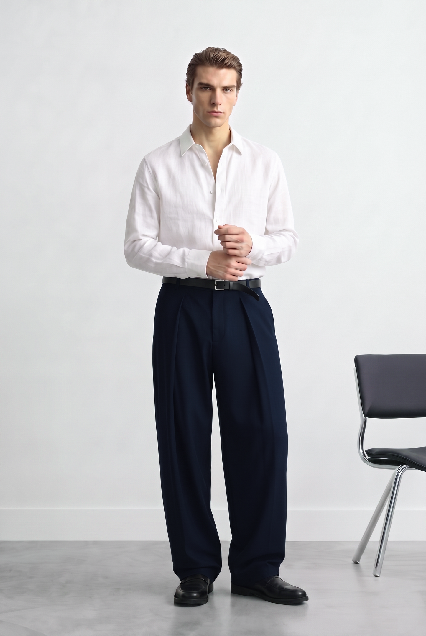 Relaxed Fit Derin Pileli Kumaş Pantolon