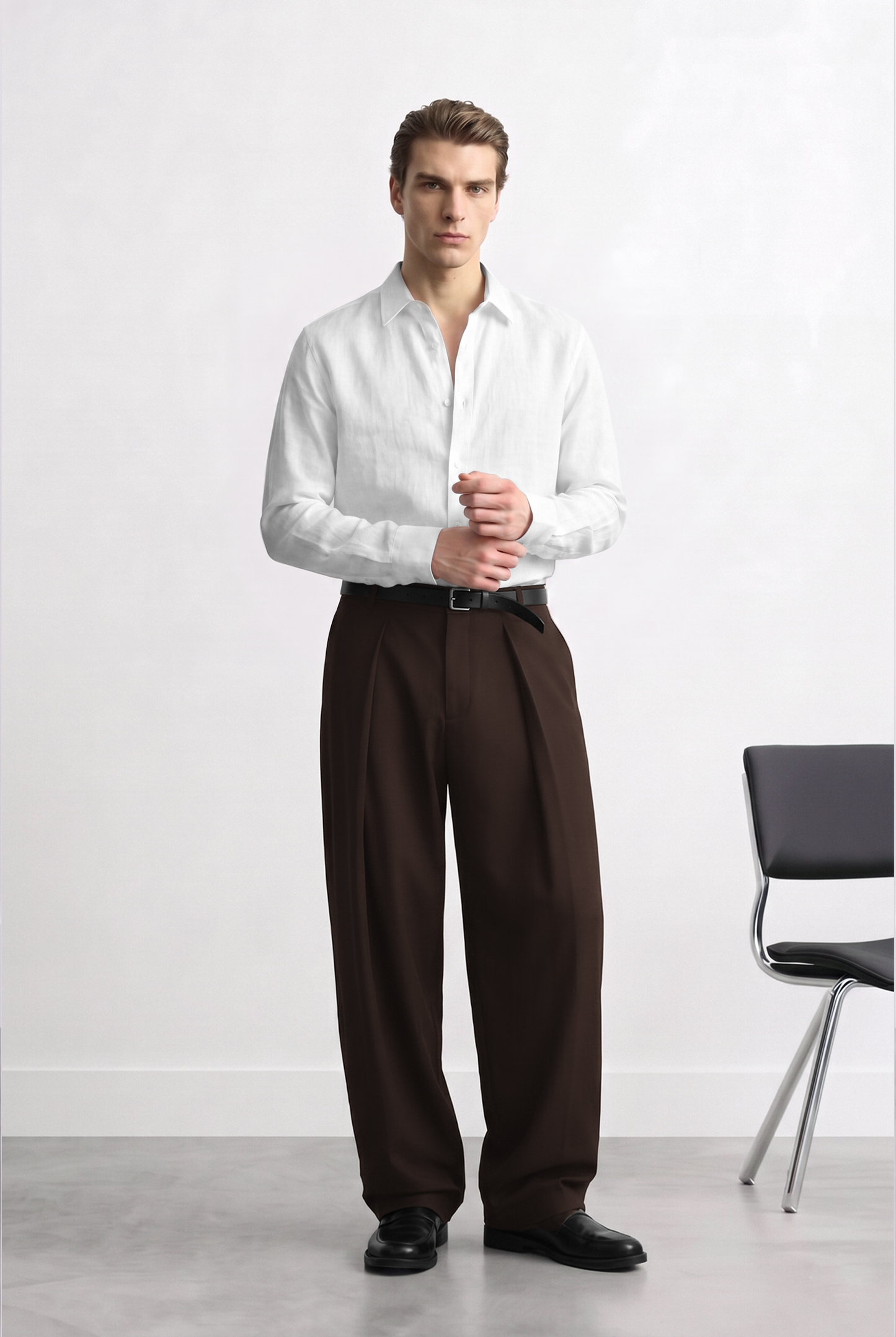 Relaxed Fit Derin Pileli Kumaş Pantolon