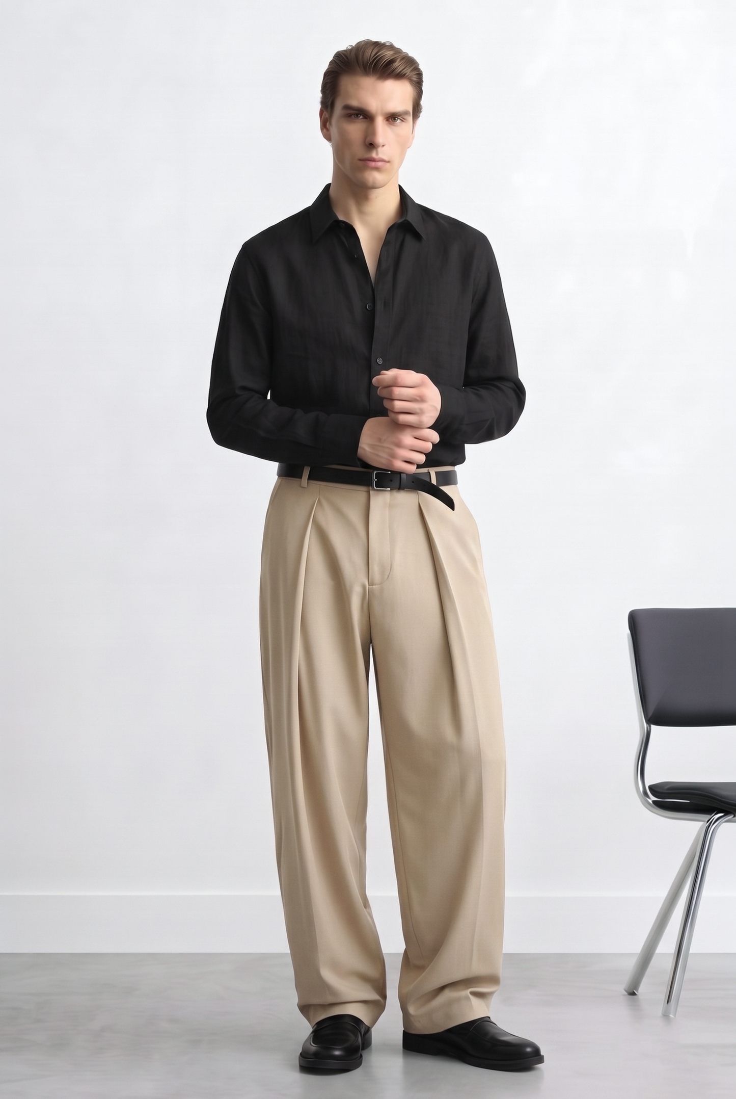 Relaxed Fit Derin Pileli Kumaş Pantolon