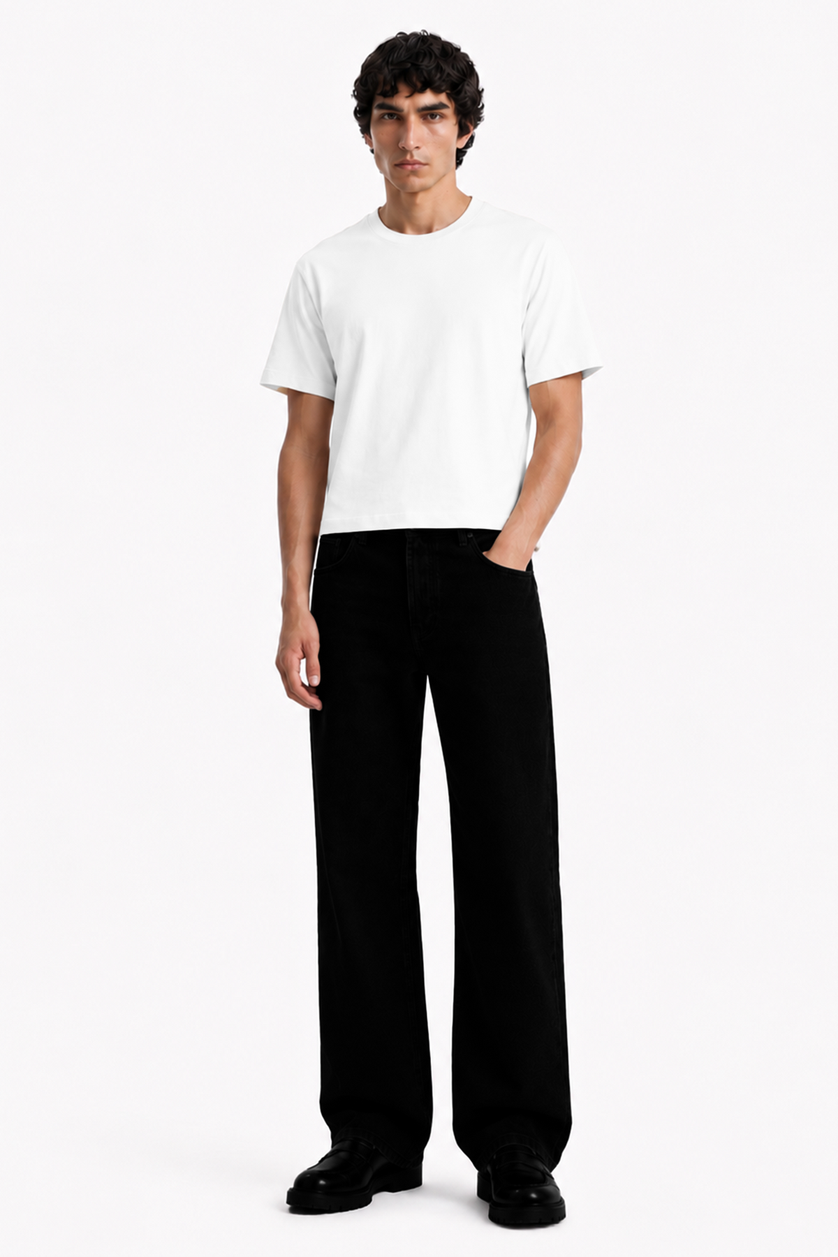 Relaxed Fit Düz Siyah Kot Pantolon