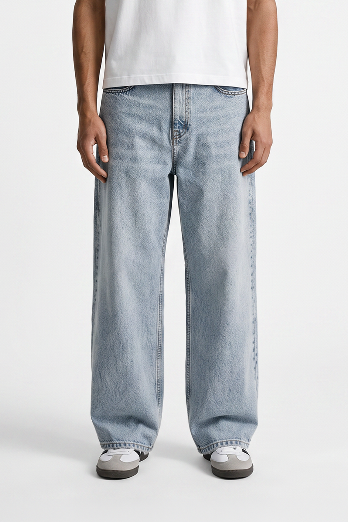 Kar Yıkama Mavi Baggy Kot Pantolon