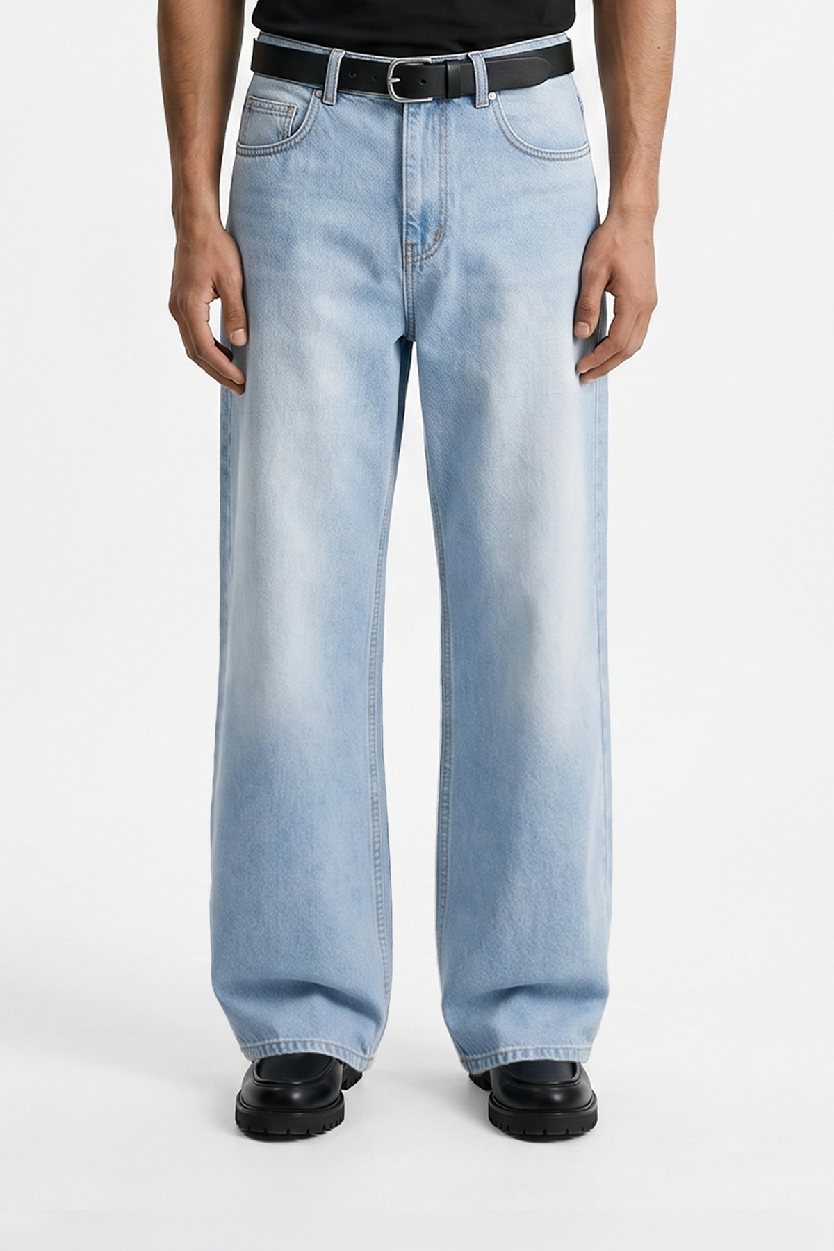 Buz Mavi Baggy Kot Pantolon