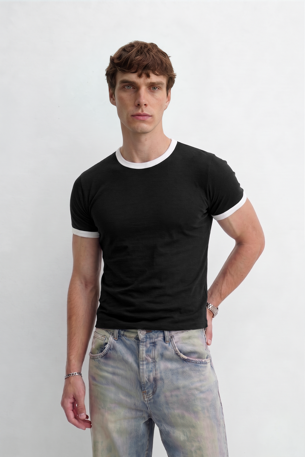 Contrast Rib Muscle Fit Baby Tee