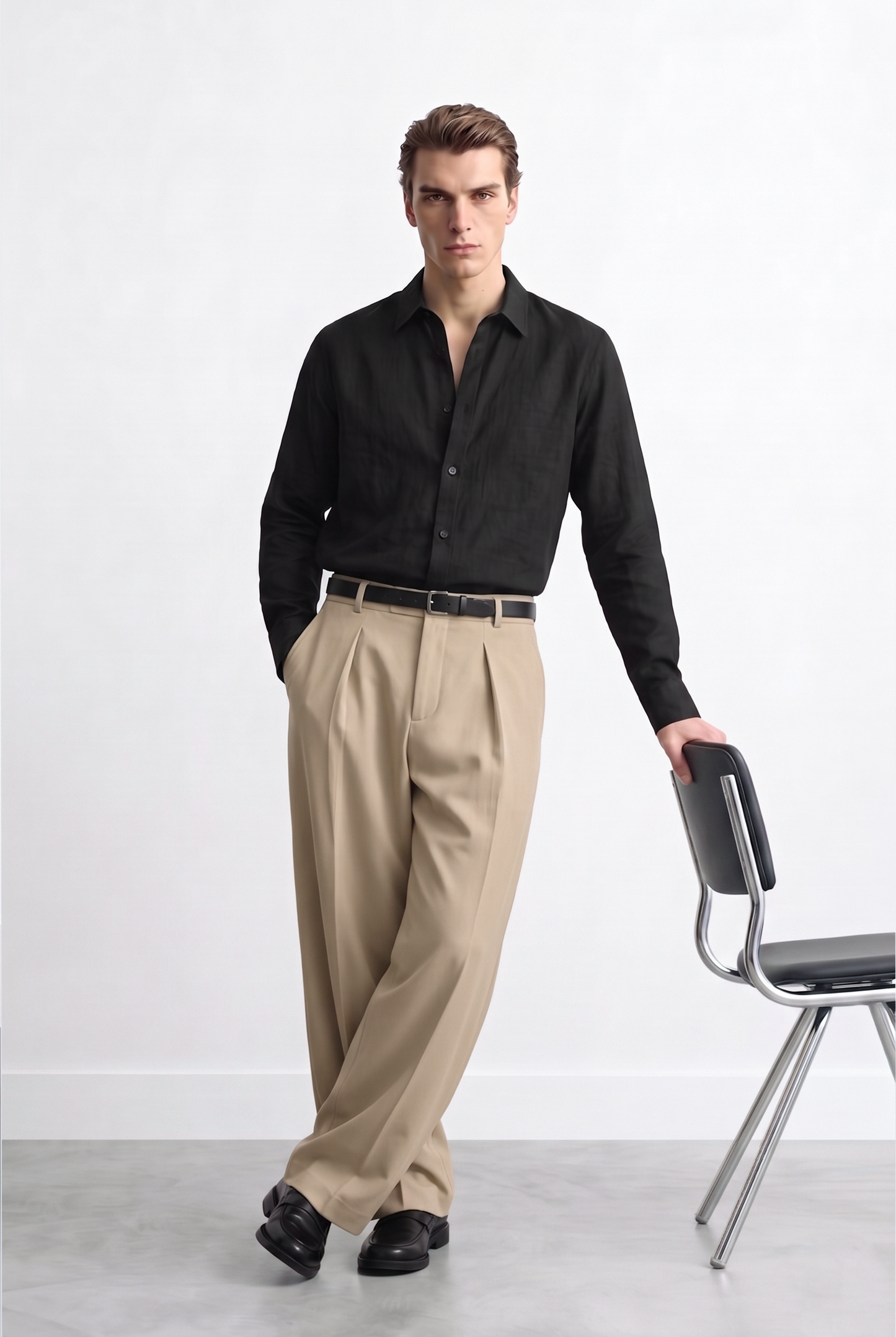 Relaxed Fit Derin Pileli Kumaş Pantolon