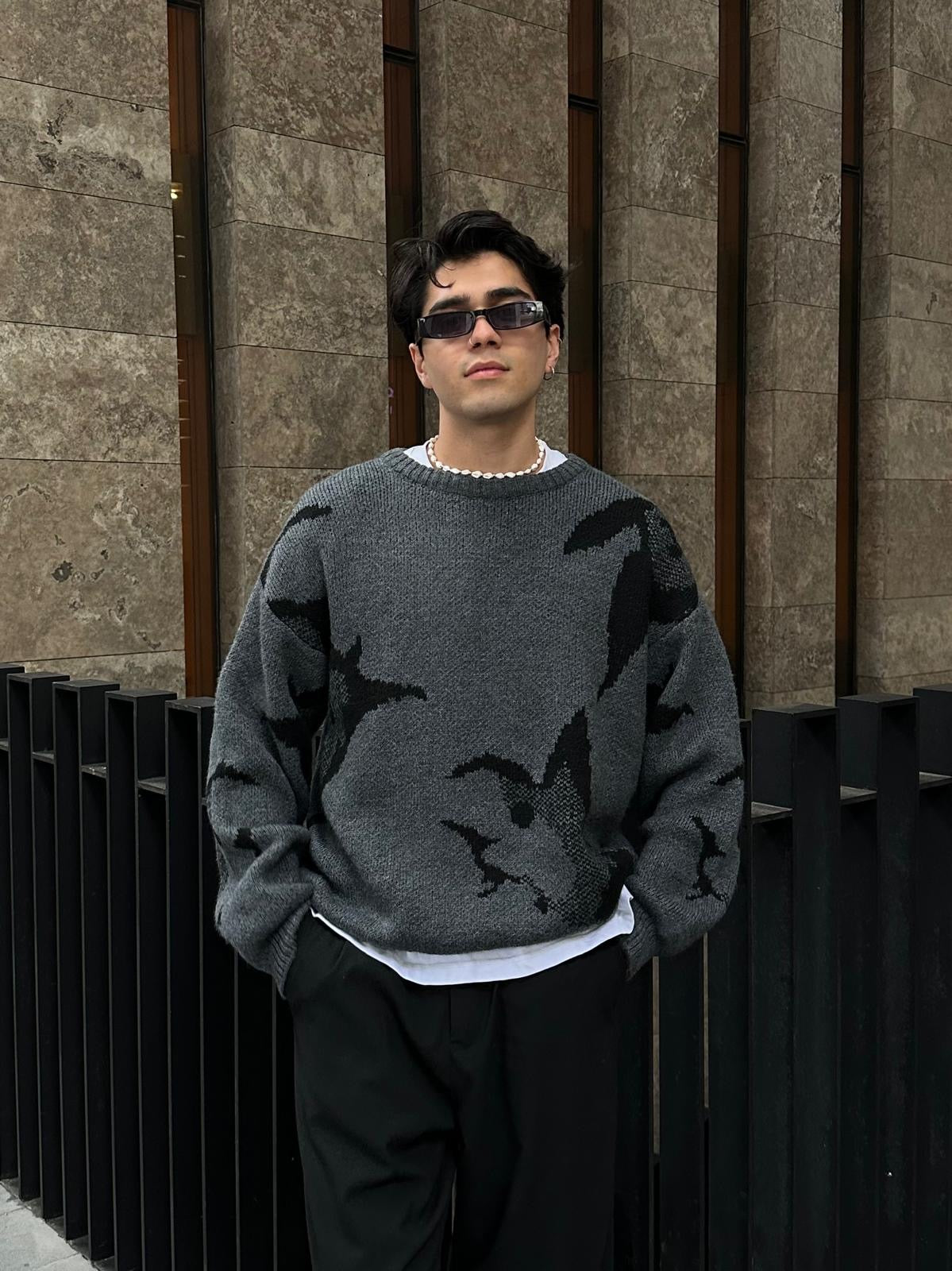 Wolf Premium Baskı Detay Triko Kazak