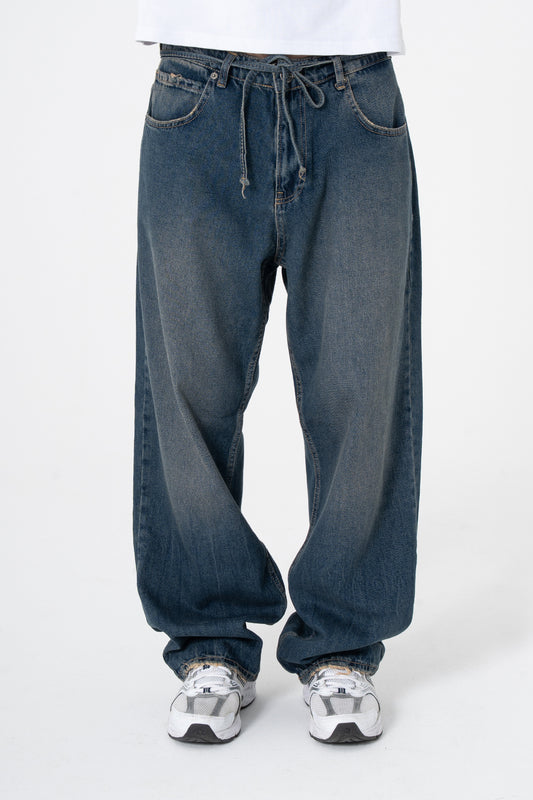 Bağcıklı Yıkama Detay Premium Baggy Kot Pantolon