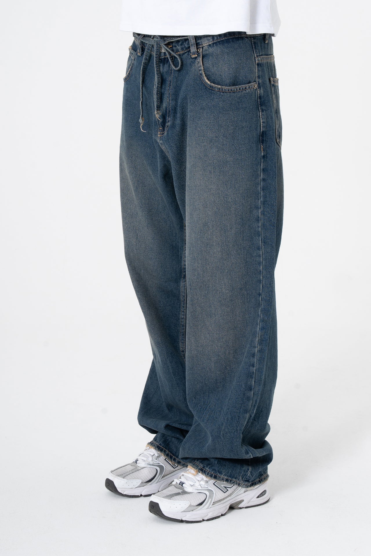 Bağcıklı Yıkama Detay Premium Baggy Kot Pantolon