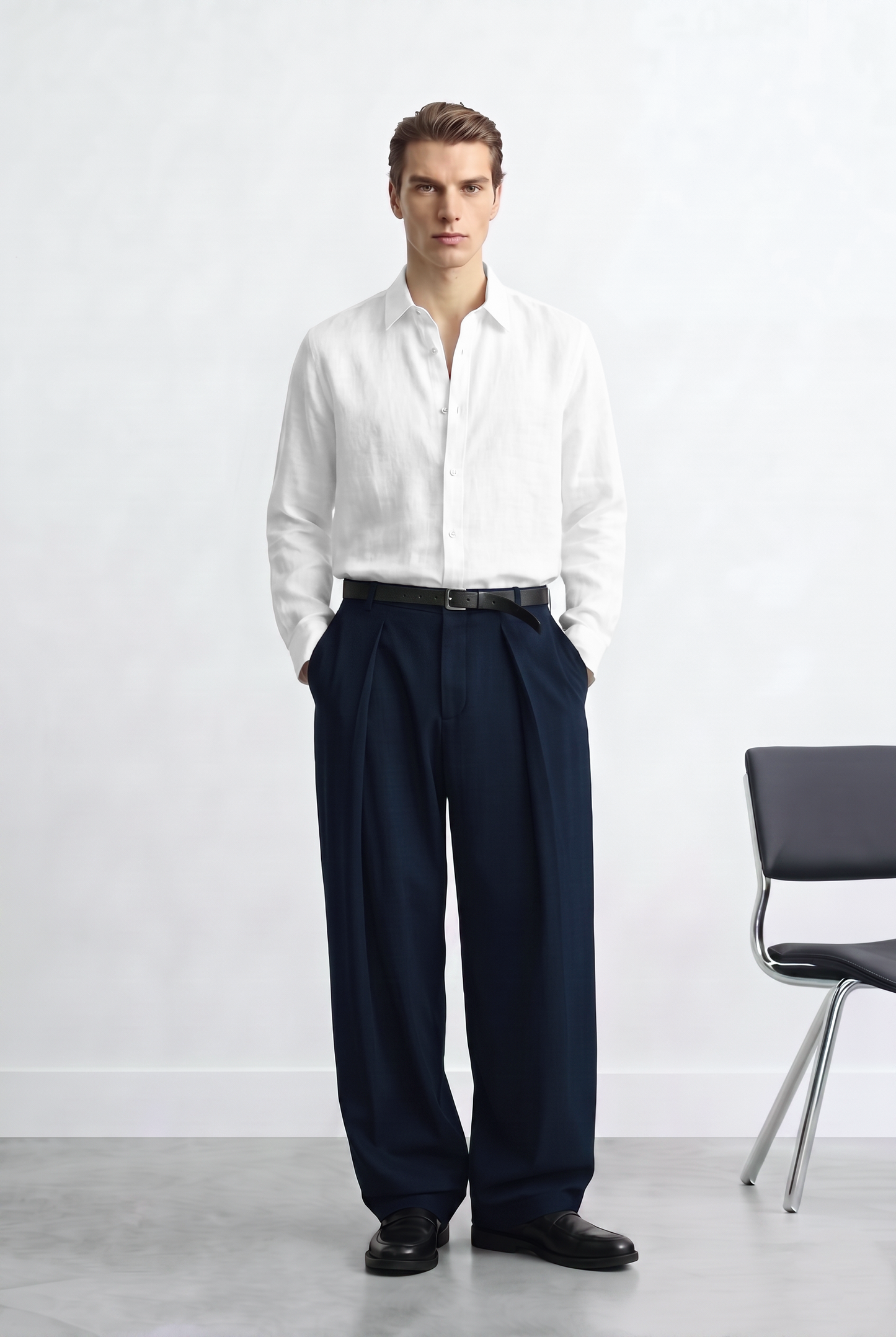 Relaxed Fit Derin Pileli Kumaş Pantolon