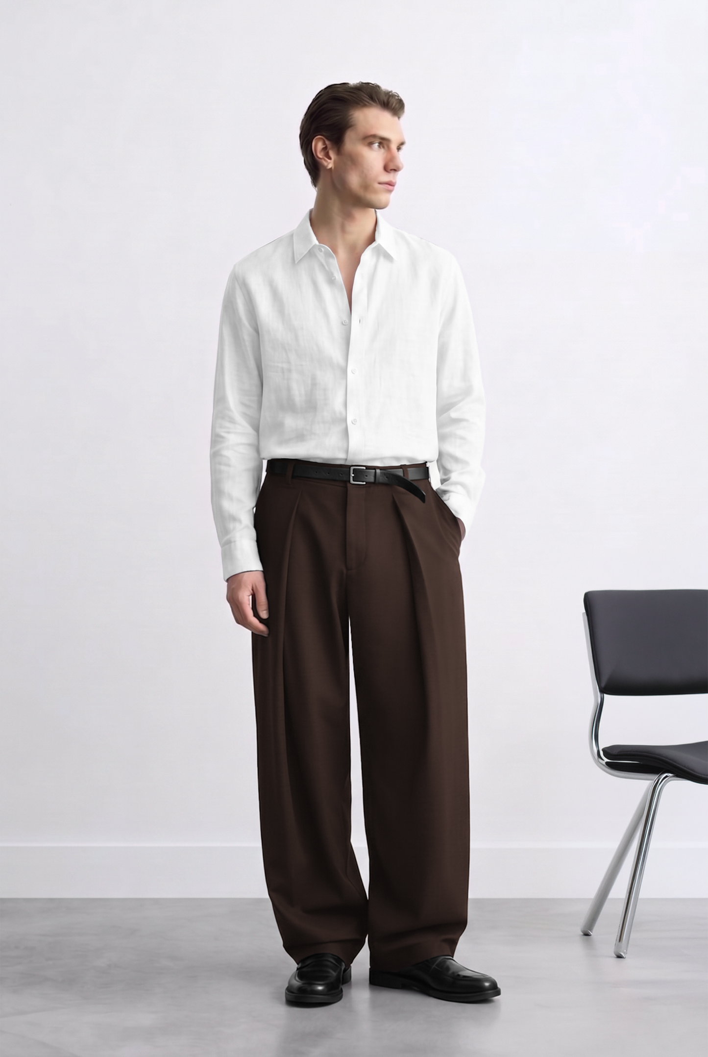 Relaxed Fit Derin Pileli Kumaş Pantolon