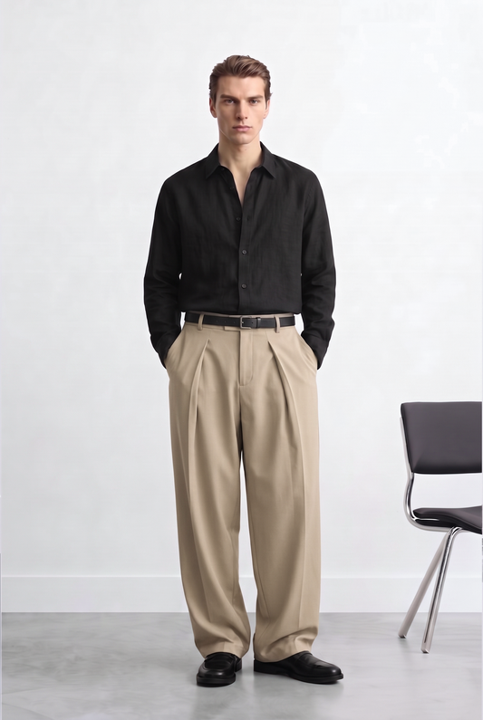 Relaxed Fit Derin Pileli Kumaş Pantolon