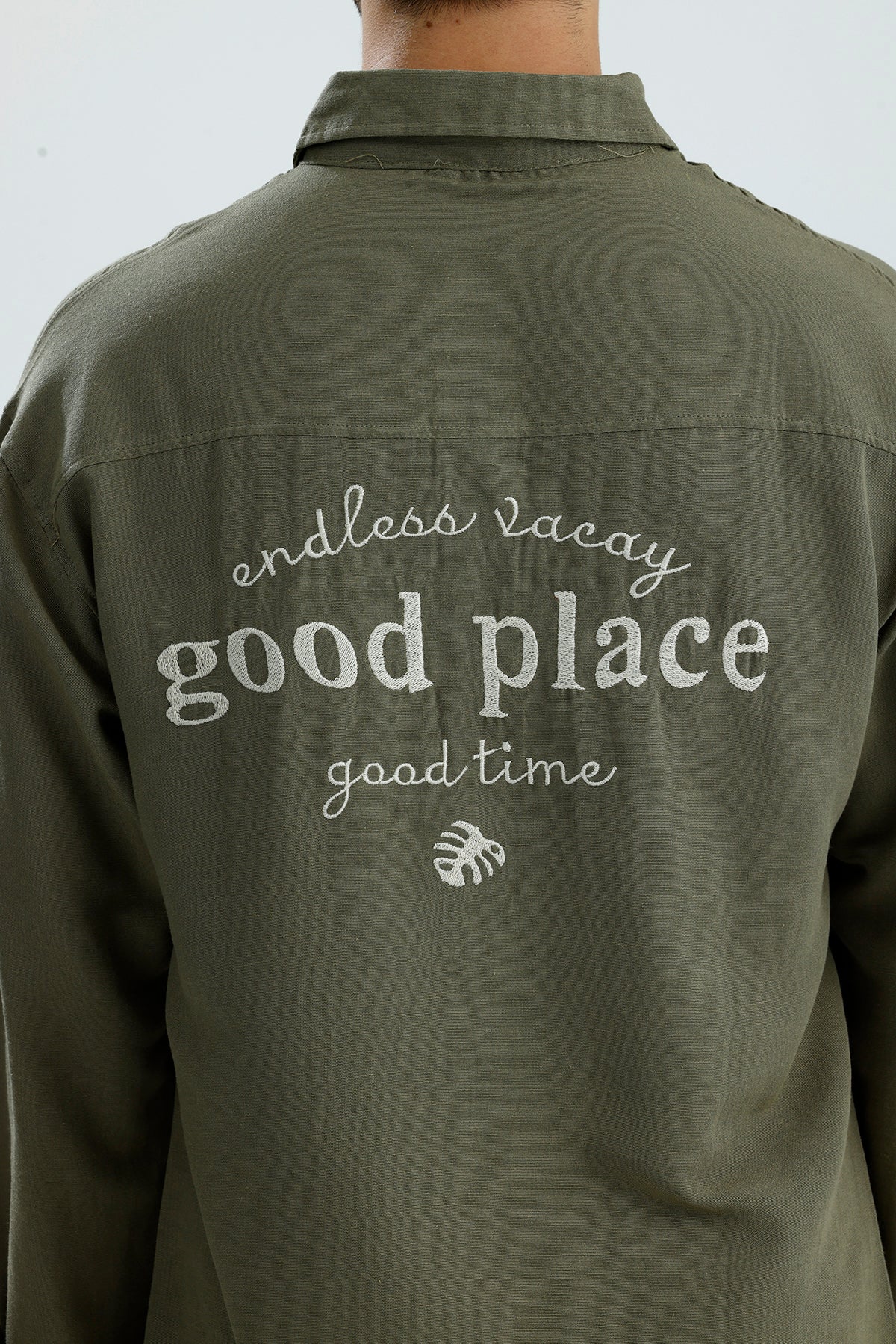 "Good Place" Nakış Detay Premium Oversize Keten Gömlek