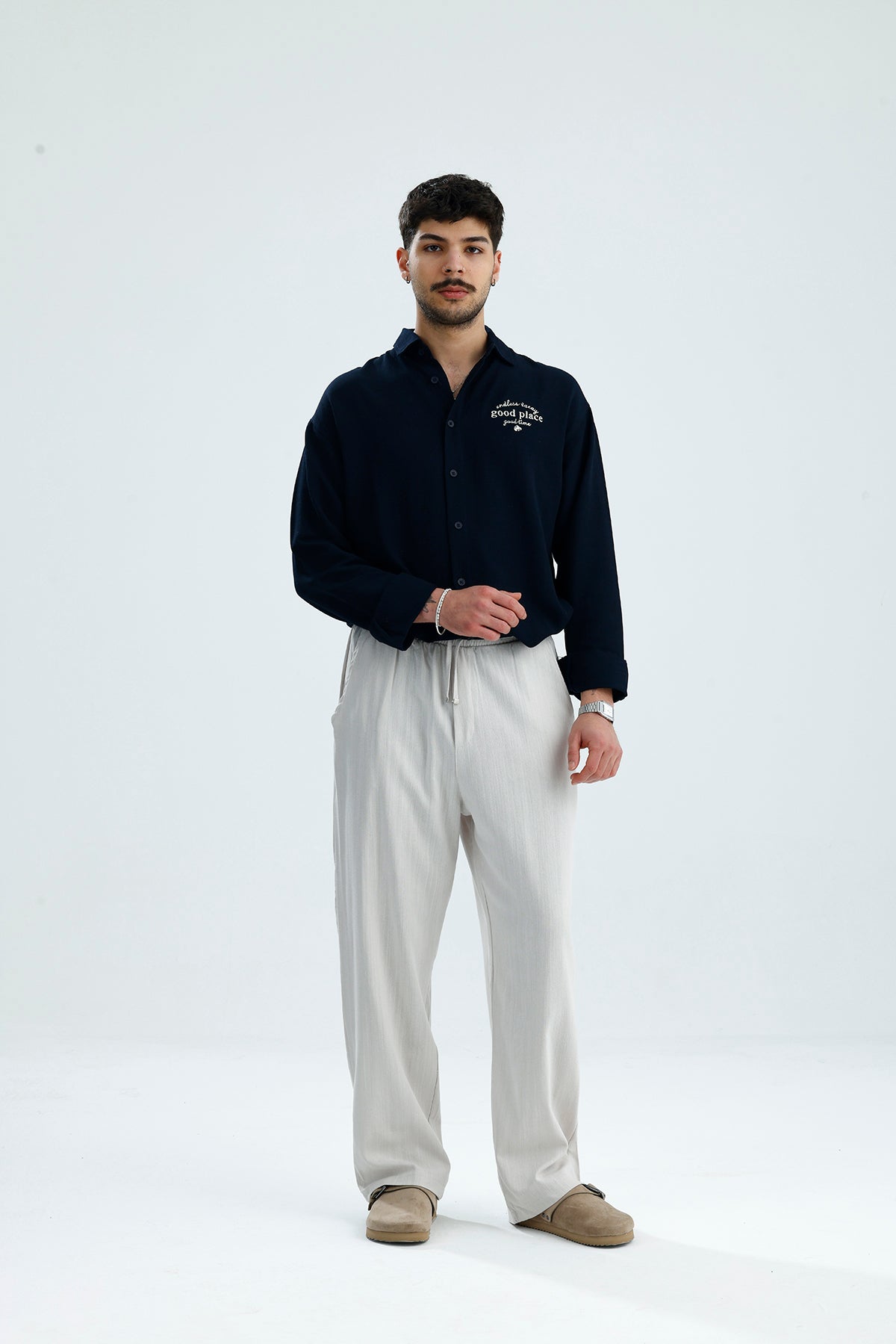 Pamuklu Keten Relaxed Fit Pantolon