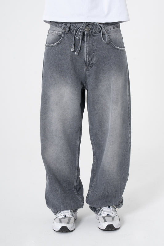 Bağcıklı Yıkama Detay Premium Baggy Kot Pantolon