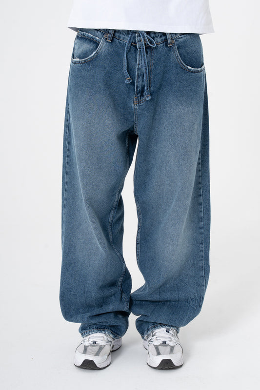 Bağcıklı Yıkama Detay Premium Baggy Kot Pantolon