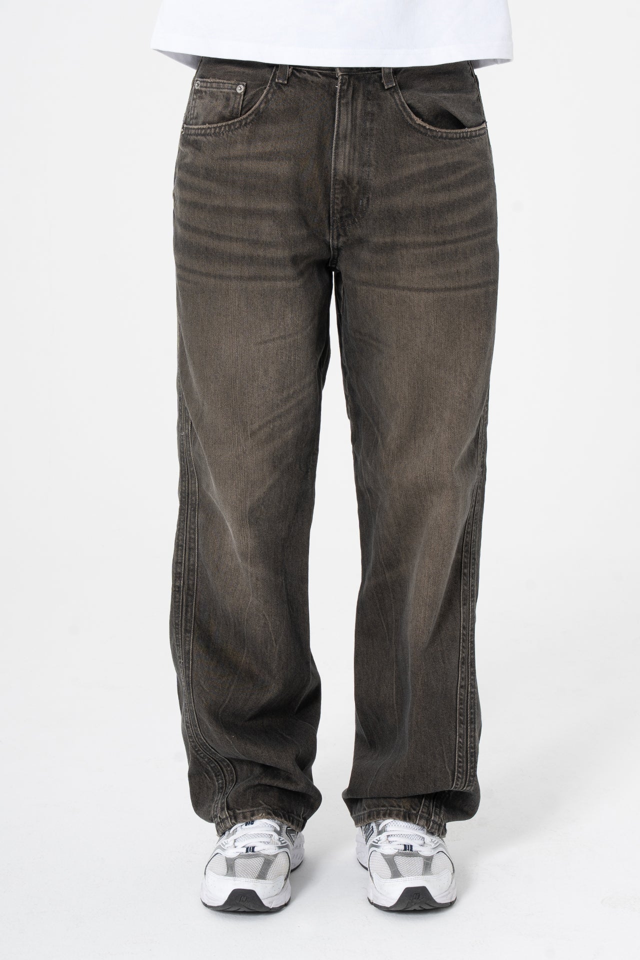 ATE Dikiş Detaylı Kahve Baggy Jean