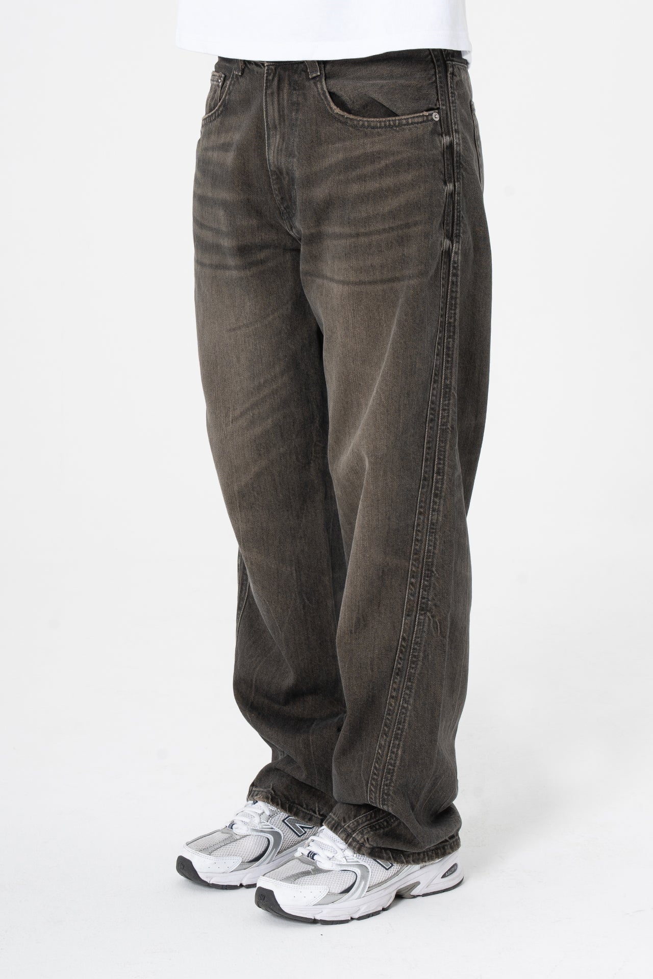 ATE Dikiş Detaylı Kahve Baggy Jean