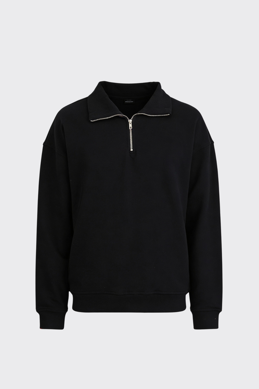 Basic Fermuarlı Yaka Sweatshirt