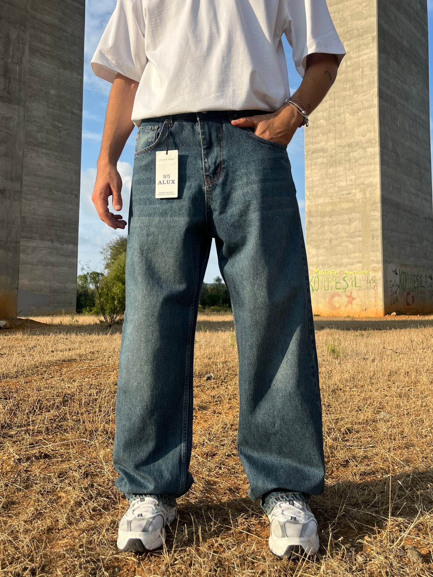 Alux Basic Mavi Baggy Kot Pantolon