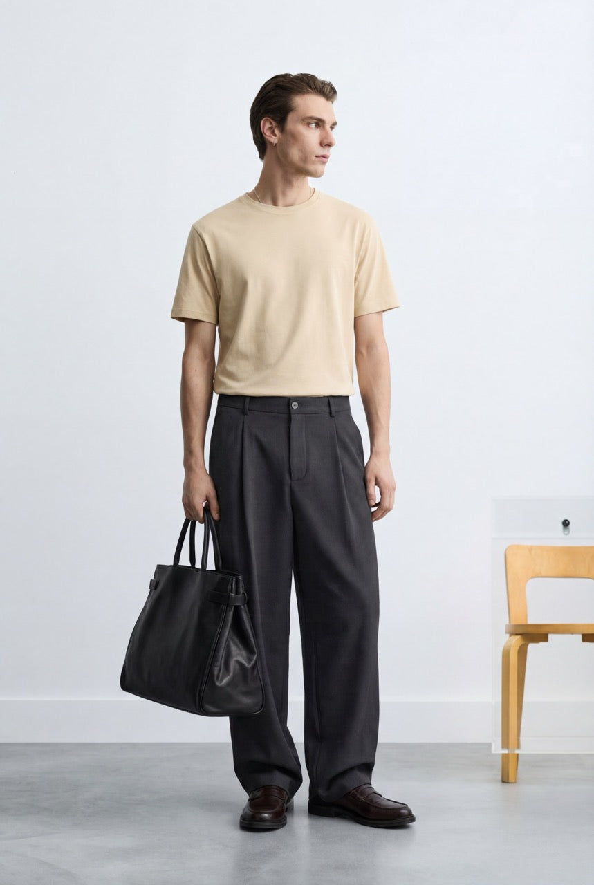 Iconic Tek Pileli Relaxed Fit Kumaş Pantolon