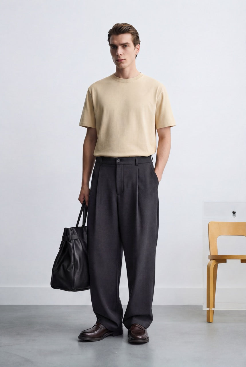 Iconic Tek Pileli Relaxed Fit Kumaş Pantolon