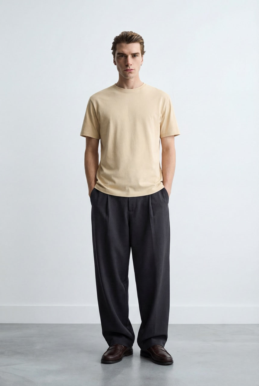 Iconic Tek Pileli Relaxed Fit Kumaş Pantolon